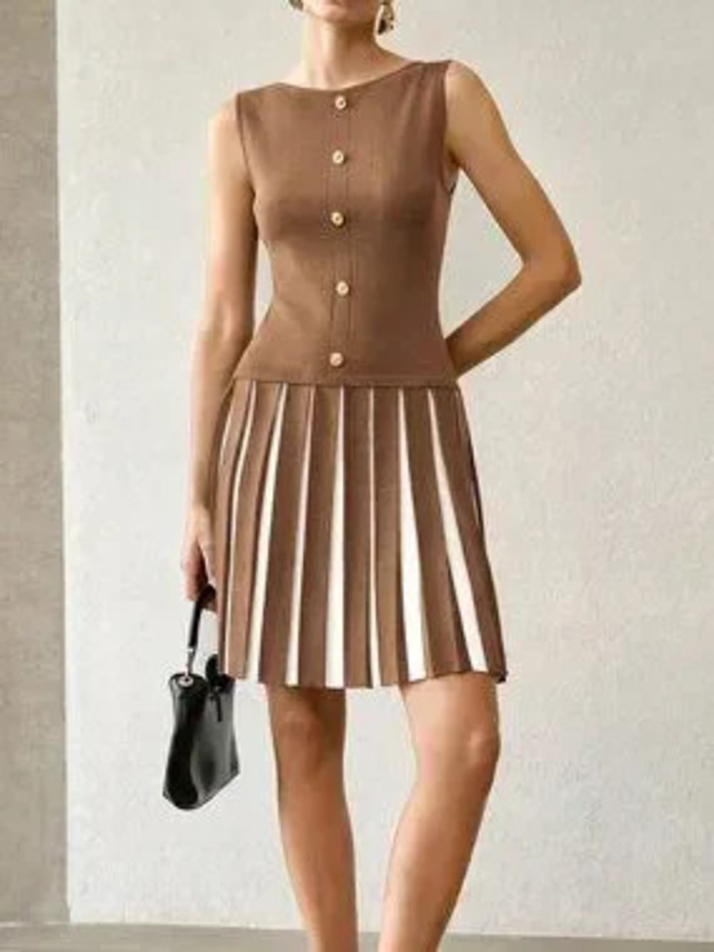 Apricot Casual Women's Button Decor Sleeveless Knit Dress